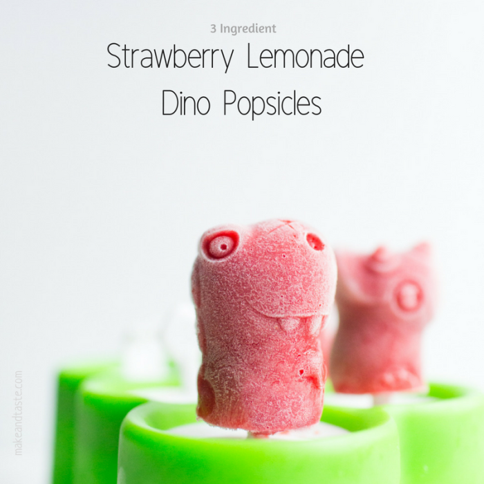 3 ingredient Strawberry lemonade dinosaur popsicles